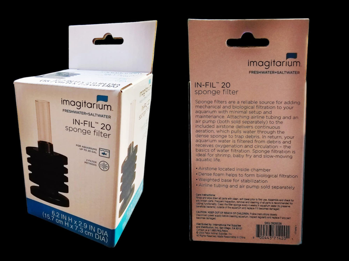 1x Imagitarium IN-FIL 20 Sponge Filter, 20 Galllons - FAST SHIPPING!!